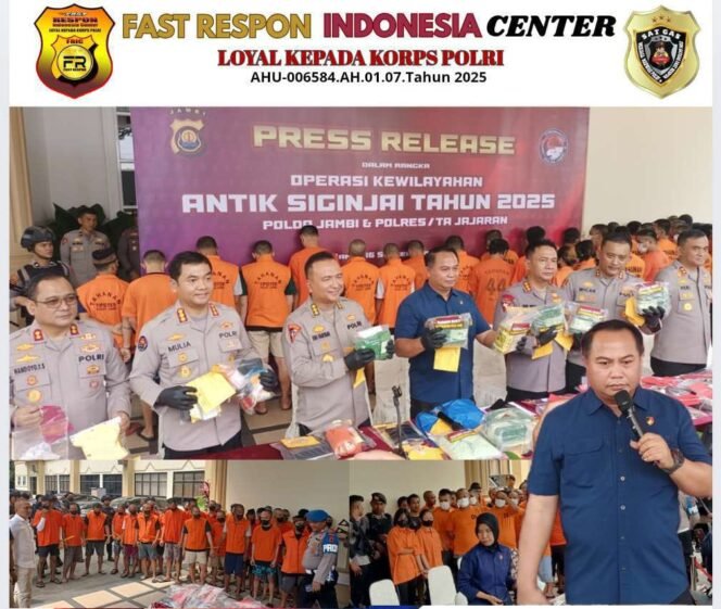 
 Polda Jambi Sampaikan Hasil Operasi Kewilayahan Antik Siginjai 2025 Target Operasi Tercapai 100 % dengan  247 Orang Tersangka