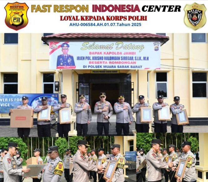 
 Kapolda Jambi Beri Penghargaan Kepada Personel BKTM Polsek Sabak Barat Polres Tanjabtim Atas Prestasi Kinerja Terbaik