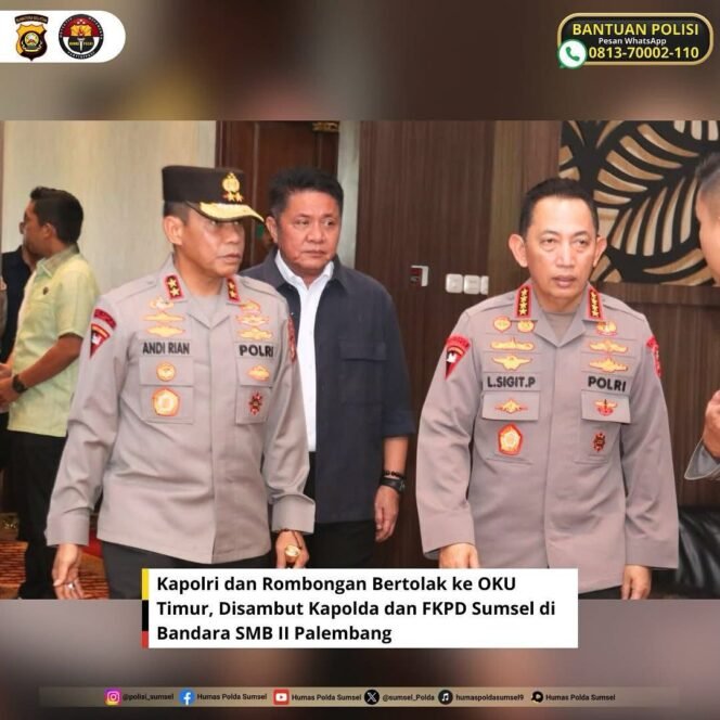
 Kapolri dan Rombongan Bertolak ke OKU Timur, Disambut Kapolda dan FKPD Sumsel di Bandara SMB II Palembang