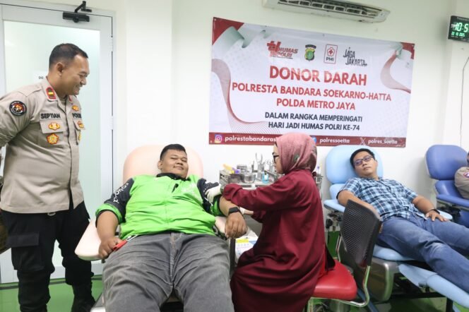 
 HUT Humas Polri ke-74, Sie Humas Polresta Bandara Soetta Donor Darah