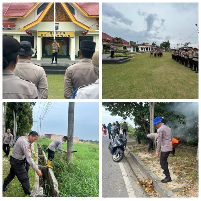 
 Wakapolres Pelalawan Gelar Apel Tanggap Darurat dan Gotong Royong Antisipasi Bencana Alam