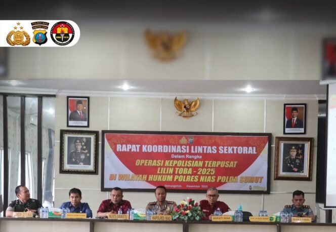 
 Polres Nias Gelar Rakor Lintas Sektoral Pengamanan Natal 2025 dan Tahun Baru 2026 di Aula Grha Sanika