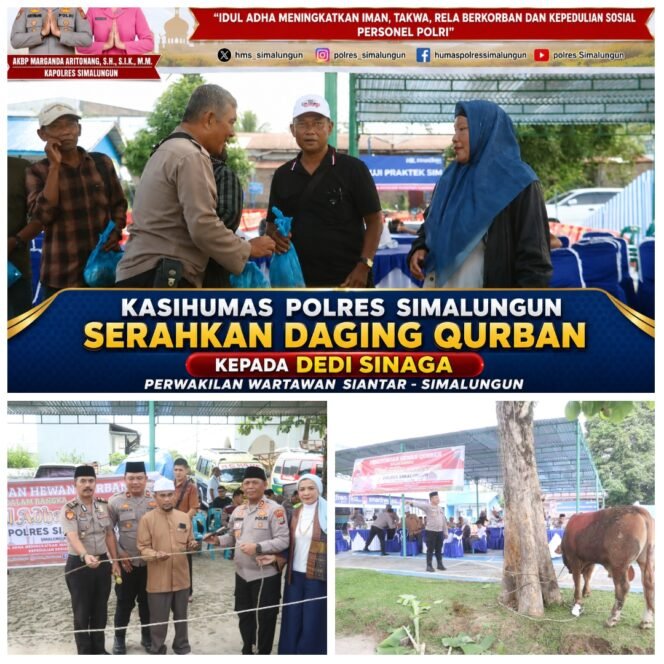 
 Kapolres Simalungun Pimpin Pemotongan 12 Sapi dan 13 Kambing Qurban, 1.200 Paket Daging Disalurkan ke Masyarakat