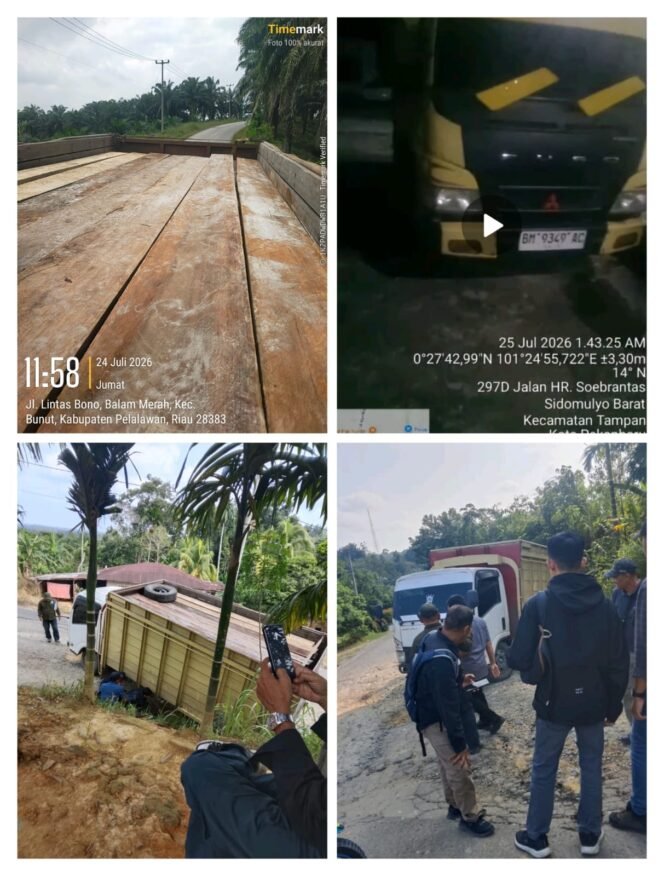 
 Gakkum LHK Amankan Dua Truk Bermuatan Kayu Olahan Ilegal logging di Jalan Lintas Bono Teluk Meranti