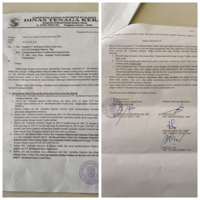
 PHK PT IIS Ukui Masuk Tahap Anjuran Dinas Ketenagakerjaan Pelalawan