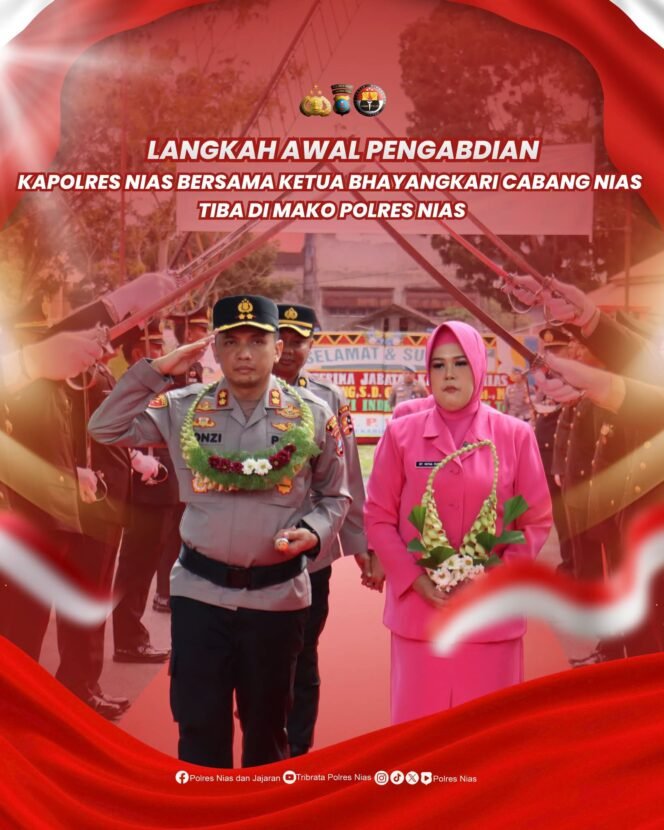 
 Kedatangan Kapolres Nias Bersama Ketua Bhayangkari di Sambut Hangat oleh jajaran Pejabat Utama  Serta Para Kapolsek