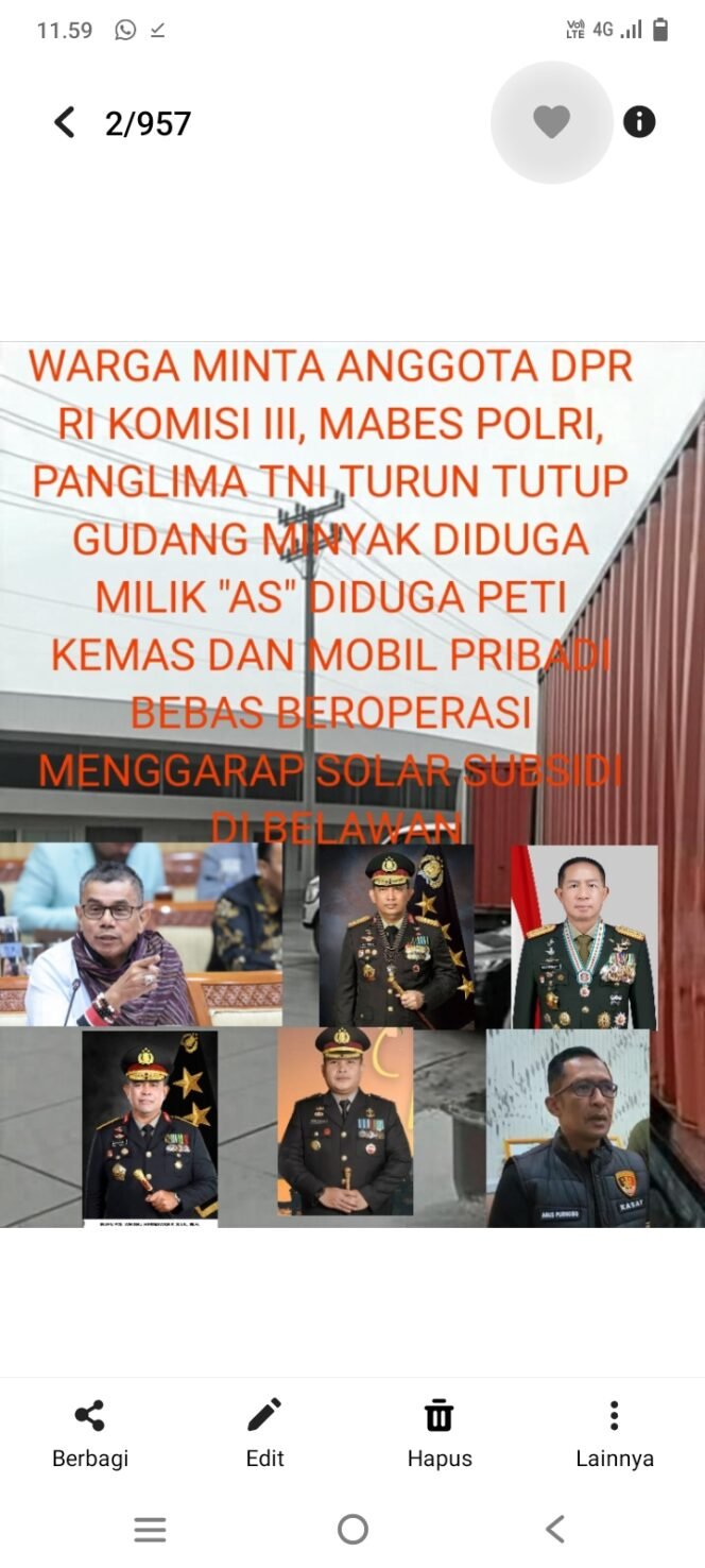 
 Di duga Milik Anggota DPR RI “As” Gudang Penimbunan Minyak di Belawan Masyarakat Minta Pecat dari Partai