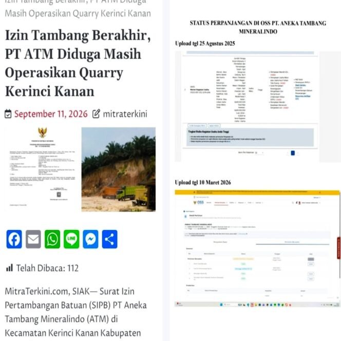 
 Klarifikasi PT ATM Terkait Perpanjangan Izin Aktifitas Galian Tanah Urug Di Kerinci Kanan